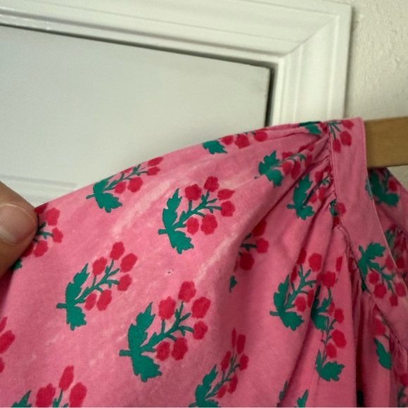 PRINTFRESH pink organic cotton floral puff short sleeve boxy cropped blouse top - Picture 6 of 9